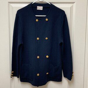 Oliver Grant Paris Womens Size L Cardigan Preppy Military Style Vintage Blue